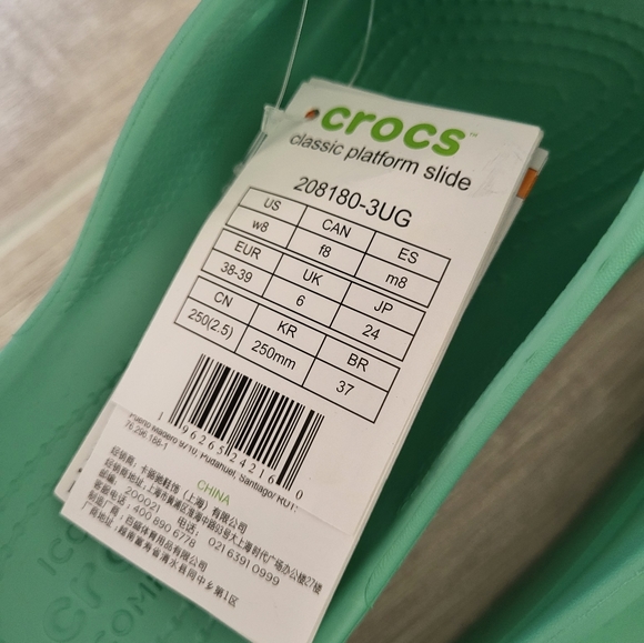 WOMEN'S CROCS CLASSIC PLATFORM SLIDES New Size 8 Jade Stone Green - Picture 7 of 7